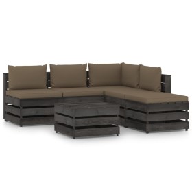 Garden furniture 6 pieces with gray impregnated wood cushions by , Garden sets - Ref: Foro24-3068320, Price: 539,99 €, Discou...