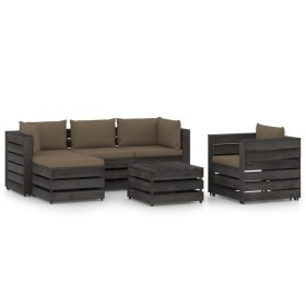 Garden furniture 6 pieces with gray impregnated wood cushions by , Garden sets - Ref: Foro24-3068464, Price: 608,99 €, Discou...