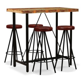 Bar furniture set 5 pieces solid recycled wood genuine leather by , Furniture sets for kitchens and dining rooms - Ref: Foro2...