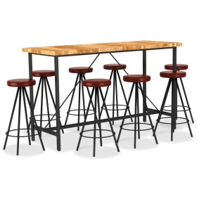 Bar furniture set 9 pieces solid acacia wood genuine leather by , Furniture sets for kitchens and dining rooms - Ref: Foro24-...