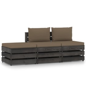 3-piece garden furniture with gray impregnated wood cushions by , Garden sets - Ref: Foro24-3068188, Price: 250,99 €, Discoun...