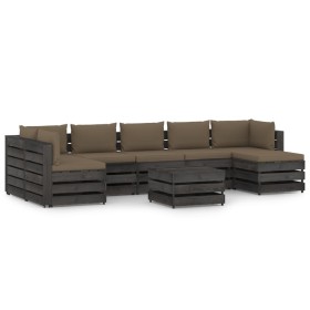 8-piece garden furniture with gray impregnated wood cushions by , Garden sets - Ref: Foro24-3068368, Price: 730,99 €, Discoun...