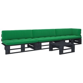 4-piece pallet furniture and black impregnated pine wood cushions by , Garden sets - Ref: Foro24-3066726, Price: 325,99 €, Di...