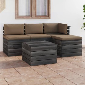 Garden furniture made of 5-piece pallets with solid pine wood cushions. by , Garden sets - Ref: Foro24-3061799, Price: 385,99...