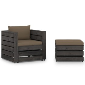 2-piece garden furniture set with gray impregnated wood cushions by , Garden sets - Ref: Foro24-3068152, Price: 193,99 €, Dis...