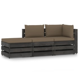 3-piece garden furniture set with gray impregnated wood cushions by , Garden sets - Ref: Foro24-3068200, Price: 277,99 €, Dis...