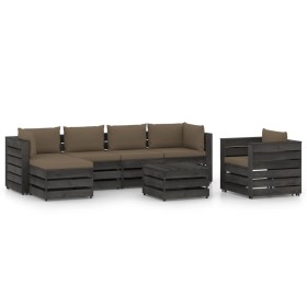 7-piece garden furniture set with gray impregnated wood cushions by , Garden sets - Ref: Foro24-3068476, Price: 686,99 €, Dis...