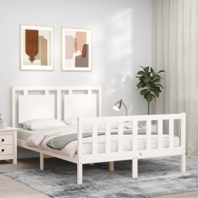 White solid wood bed frame with headboard 140x200 cm by , Beds and slatted bases - Ref: Foro24-3192167, Price: 157,03 €, Disc...