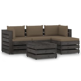 5-piece garden furniture with gray impregnated wood cushions by , Garden sets - Ref: Foro24-3068248, Price: 437,99 €, Discoun...