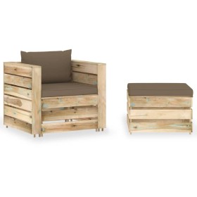 2-piece garden furniture with green impregnated wood cushions by , Garden sets - Ref: Foro24-3074539, Price: 178,49 €, Discou...