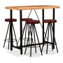 Bar furniture set 5 pieces solid acacia wood genuine leather by , Furniture sets for kitchens and dining rooms - Ref: Foro24-...