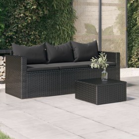 3-Sitzer-Gartensofa mit schwarzen synthetischen Rattankissen von , Outdoor-Sofas - Ref: Foro24-362327, Preis: 225,83 €, Rabat...