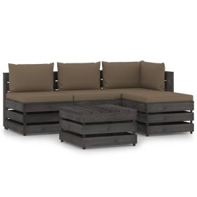 5-piece garden furniture with gray impregnated wood cushions by , Garden sets - Ref: Foro24-3068236, Price: 400,99 €, Discoun...