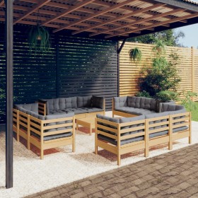 Garden furniture set 13 pieces and gray pine wood cushions by , Garden sets - Ref: Foro24-3096069, Price: 997,99 €, Discount: %