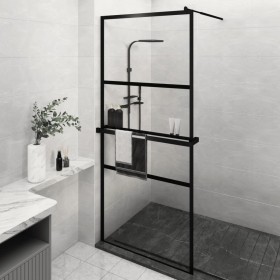 Shower screen with ESG glass and black aluminum shelf 90x195 cm by , Shower walls and screens - Ref: Foro24-3185459, Price: 2...