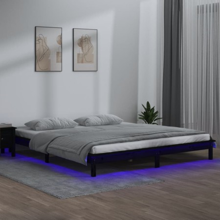 Estructura de cama con LED madera maciza negro 140x190 cm de , Camas y somieres - Ref: Foro24-820655, Precio: 147,99 €, Descu...