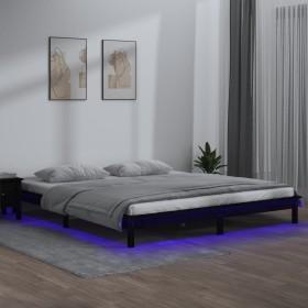 Black solid wood bed frame with LED 150x200 cm by , Beds and slatted bases - Ref: Foro24-820615, Price: 117,90 €, Discount: %