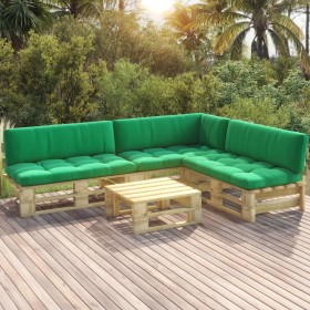 4-piece pallet furniture and green impregnated pine wood cushions by , Garden sets - Ref: Foro24-3066690, Price: 362,99 €, Di...