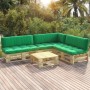 4-teilige Palettenmöbel und Kissen aus grün imprägniertem Kiefernholz von , Gartensets - Ref: Foro24-3066690, Preis: 362,52 €...