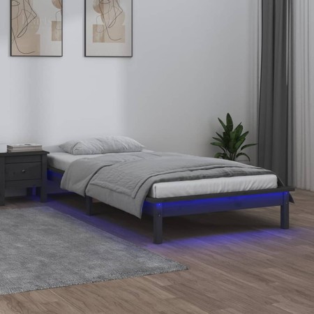 Bettgestell mit LED-Massivholz in Grau, 100 x 200 cm von , Betten und Lattenroste - Ref: Foro24-820598, Preis: 135,99 €, Raba...