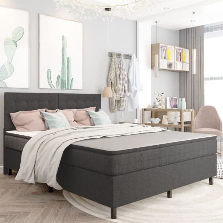 Box spring bed dark gray fabric 160x200 cm by , Beds and slatted bases - Ref: Foro24-3054795, Price: 659,99 €, Discount: %