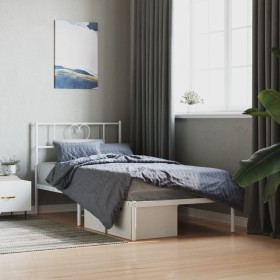 Estructura de cama de metal con cabecero blanco 100x190 cm de , Camas y somieres - Ref: Foro24-355506, Precio: 63,91 €, Descu...