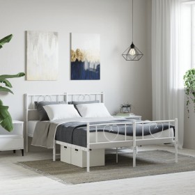 Metal bed frame with headboard and white footboard 120x190 cm by , Beds and slatted bases - Ref: Foro24-355527, Price: 101,22...