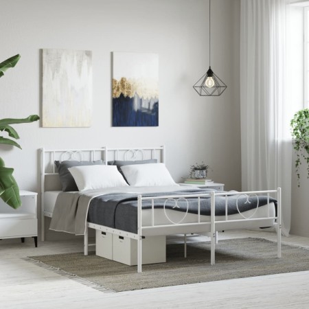 Metal bed frame with headboard and white footboard 120x190 cm by , Beds and slatted bases - Ref: Foro24-355527, Price: 111,97...