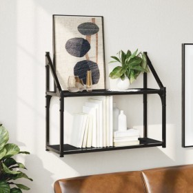 2-tier black engineered wood wall shelf 60x21x51 cm by , Shelves and shelves - Ref: Foro24-835459, Price: 26,60 €, Discount: %