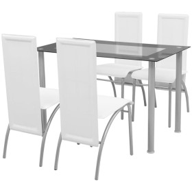 White Five-Piece Artificial Leather Dining Set by vidaXL, Furniture sets for kitchens and dining rooms - Ref: Foro24-242913, ...