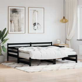 Trundle sofa bed solid black pine wood 90x200 cm by , Beds and slatted bases - Ref: Foro24-836149, Price: 134,31 €, Discount: %