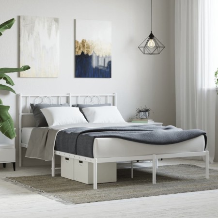 Estructura de cama con cabecero metal blanca 140x200 cm de , Camas y somieres - Ref: Foro24-355513, Precio: 100,12 €, Descuen...