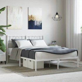 Estructura de cama de metal con cabecero blanca 135x190 cm de , Camas y somieres - Ref: Foro24-355511, Precio: 93,99 €, Descu...