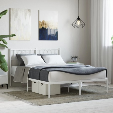 Estructura de cama de metal con cabecero blanca 135x190 cm de , Camas y somieres - Ref: Foro24-355511, Precio: 93,50 €, Descu...