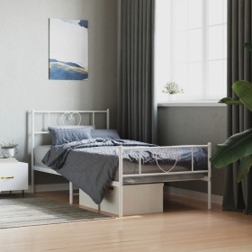 Estructura cama metal con cabecero y pie cama blanca 90x200 cm de , Camas y somieres - Ref: Foro24-355523, Precio: 65,99 €, D...