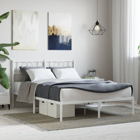 Estructura de cama de metal con cabecero blanca 120x190 cm de , Camas y somieres - Ref: Foro24-355509, Precio: 92,79 €, Descu...