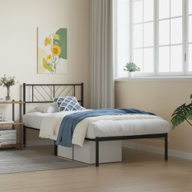 Estructura de cama con cabecero metal negro 100x190 cm de , Camas y somieres - Ref: Foro24-372173, Precio: 61,99 €, Descuento: %