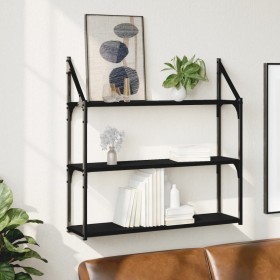 Wall shelf 3 levels engineered wood black 80x21x78.5cm by , Shelves and shelves - Ref: Foro24-835454, Price: 44,94 €, Discoun...