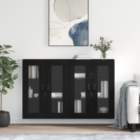 Wall cabinets 2 units engineered wood black by , Sideboards - Ref: Foro24-3197970, Price: 237,28 €, Discount: %