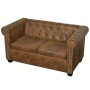 Sofá Chesterfield de 2 plazas cuero sintético marrón de vidaXL, Sofás - Ref: Foro24-243619, Precio: 492,03 €, Descuento: %