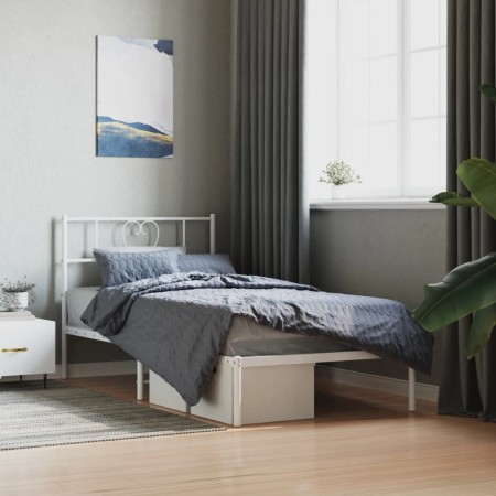 Metal bed frame with white headboard 107x203 cm by , Beds and slatted bases - Ref: Foro24-355508, Price: 66,34 €, Discount: %