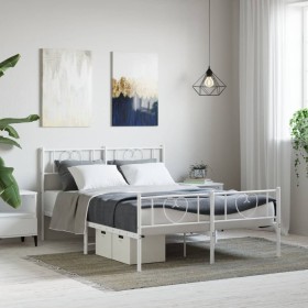 Estructura cama metal con cabecero y estribo blanco 135x190 cm de , Camas y somieres - Ref: Foro24-355529, Precio: 101,99 €, ...