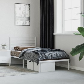 Estructura de cama de metal con cabecero blanco 80x200 cm de , Camas y somieres - Ref: Foro24-352359, Precio: 64,99 €, Descue...