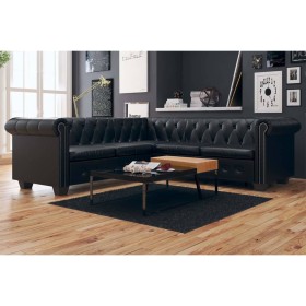 Black artificial leather 5-seater Chesterfield corner sofa by vidaXL, Sofas - Ref: Foro24-243614, Price: 742,64 €, Discount: %