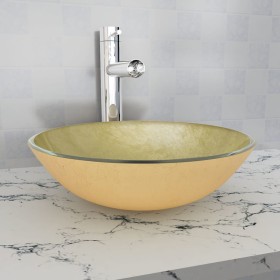 Lavabo de vidrio templado dorado 42 cm de vidaXL, Lavabos - Ref: Foro24-142233, Precio: 64,99 €, Descuento: %