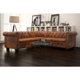 5 seater corner Chesterfield sofa in brown artificial leather by vidaXL, Sofas - Ref: Foro24-243615, Price: 758,99 €, Discoun...