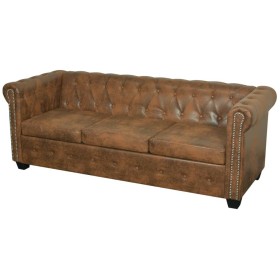 Chesterfield 3-seater sofa brown synthetic leather by vidaXL, Sofas - Ref: Foro24-243620, Price: 497,88 €, Discount: %