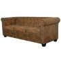 Sofá Chesterfield de 3 plazas cuero sintético marrón de vidaXL, Sofás - Ref: Foro24-243620, Precio: 497,88 €, Descuento: %