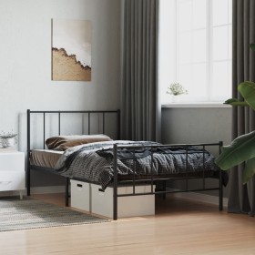 Bed frame with headboard and black metal footboard 90x200 cm by , Beds and slatted bases - Ref: Foro24-352491, Price: 74,99 €...