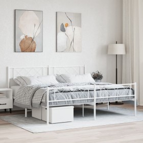 Metal bed frame with headboard and white footboard 180x200 cm by , Beds and slatted bases - Ref: Foro24-372348, Price: 108,99...